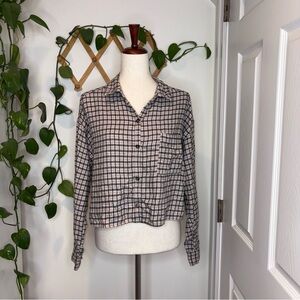HOLLISTER Plaid Cropped Flannel Button Up Shirt